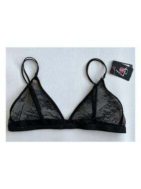 Love Stories Black Lace Bralette Triangle Bra Semi-Sheer